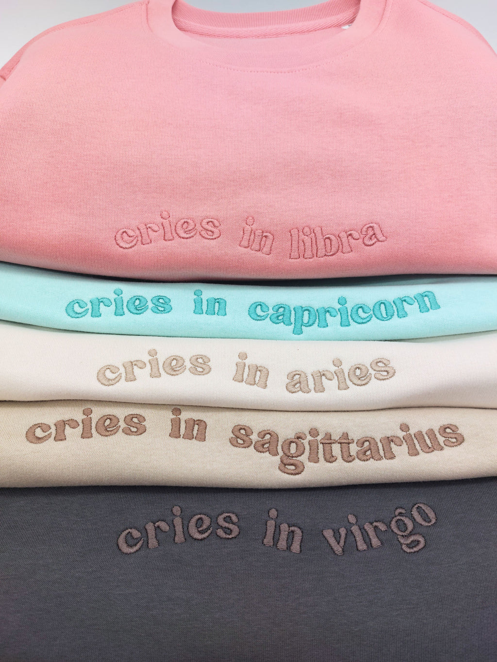 Cries in [Zodiac] Premium Embroidered Sweatshirt Colours