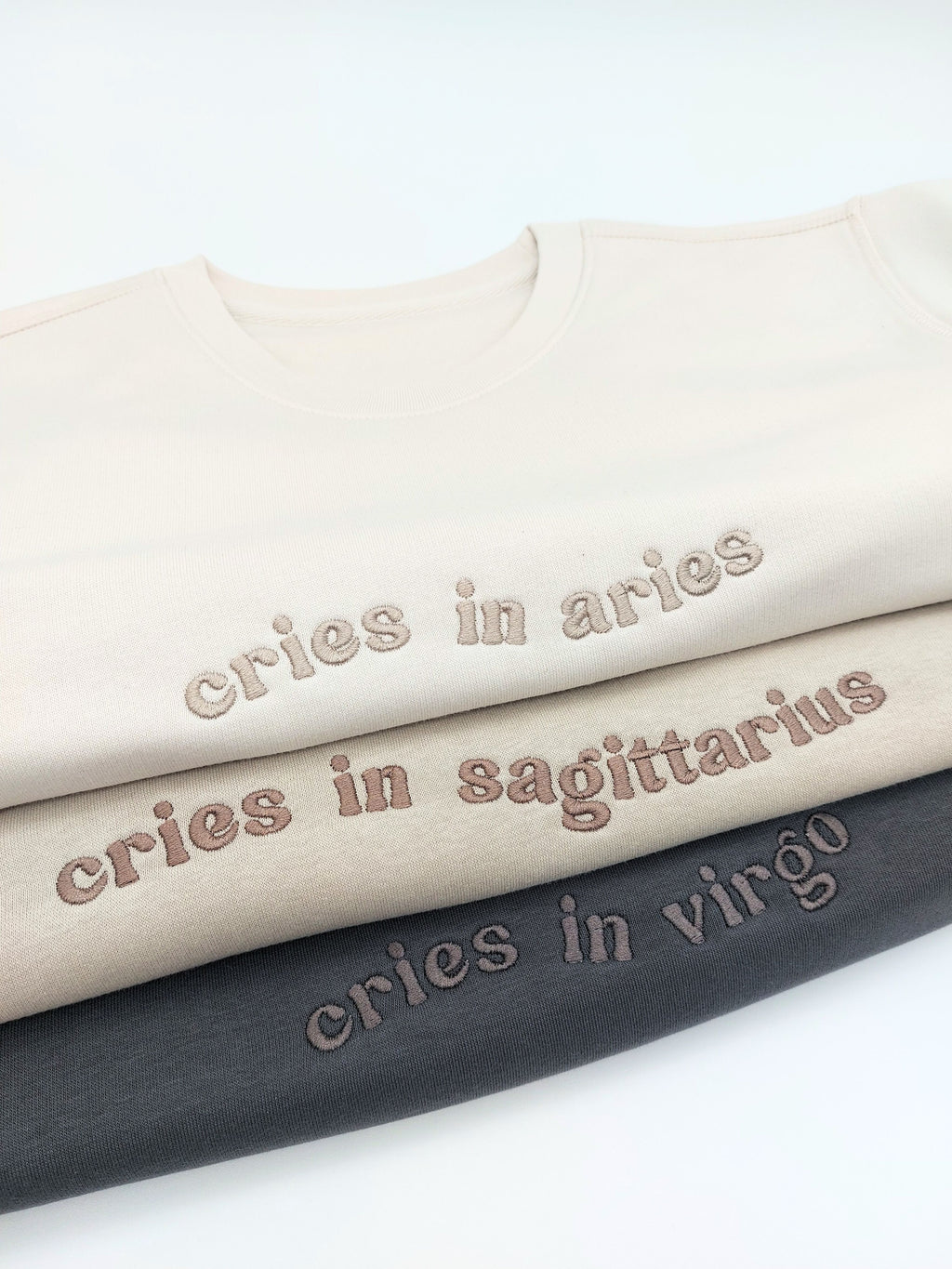 Cries in [Zodiac] Premium Embroidered Sweatshirt Neutrals