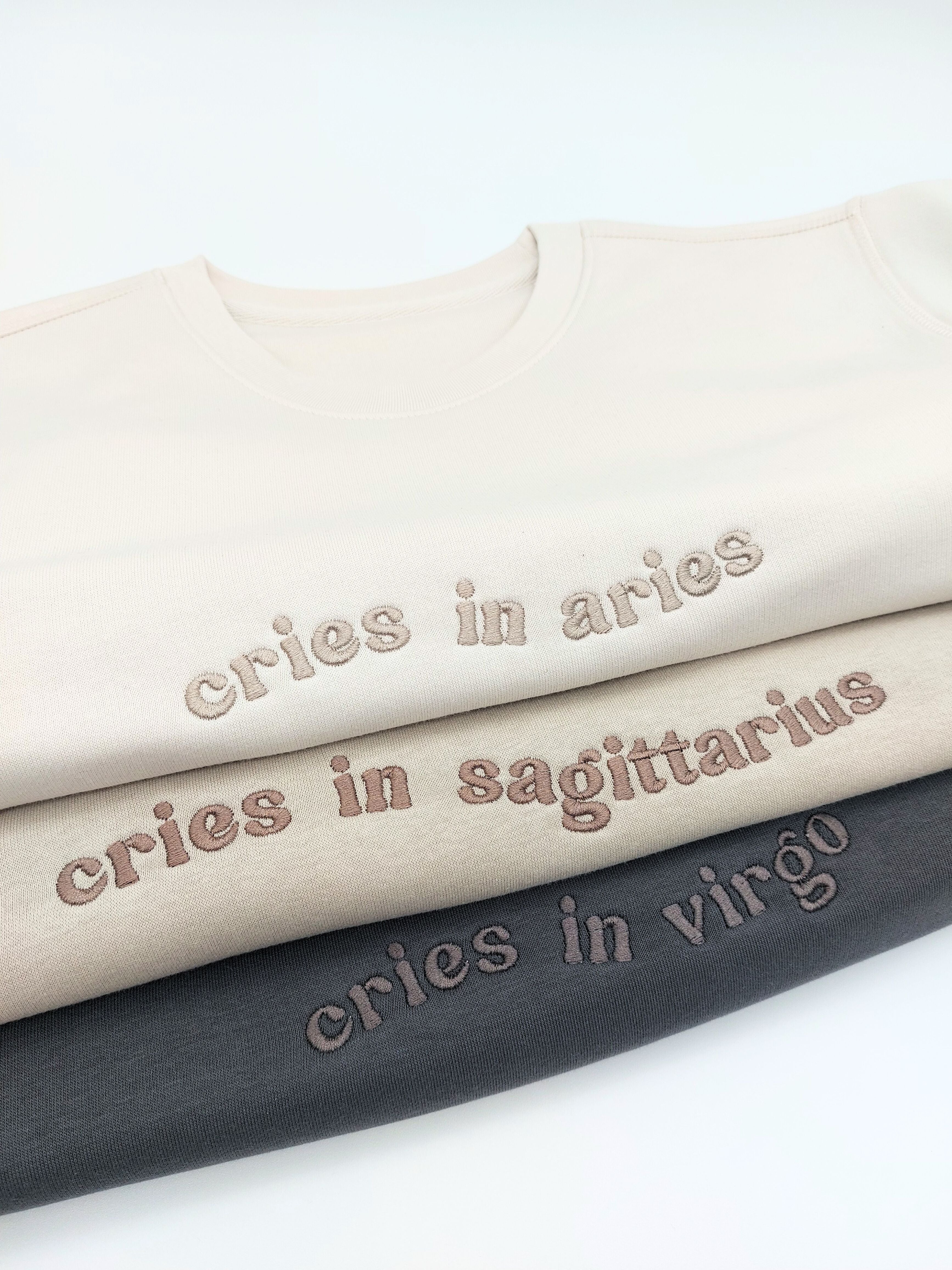 Cries in [Zodiac] Premium Embroidered Sweatshirt Neutrals